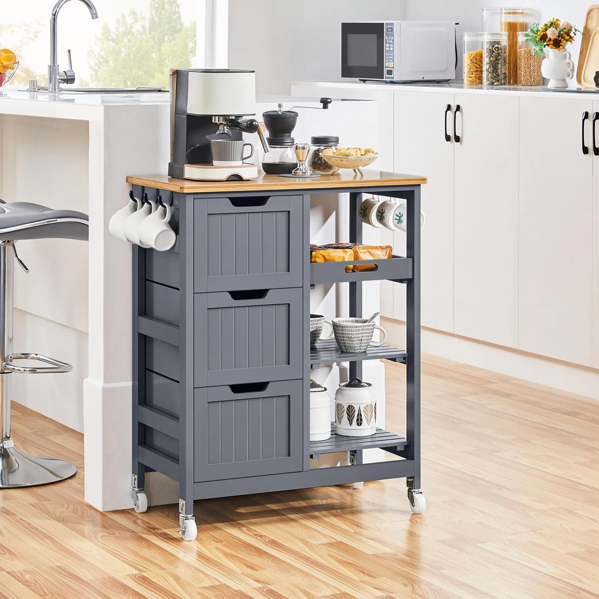 Chariot de cuisine Yaheetech à 3 tiroirs et roulettes - 67 x 37 x 84,5 cm - Gris foncé