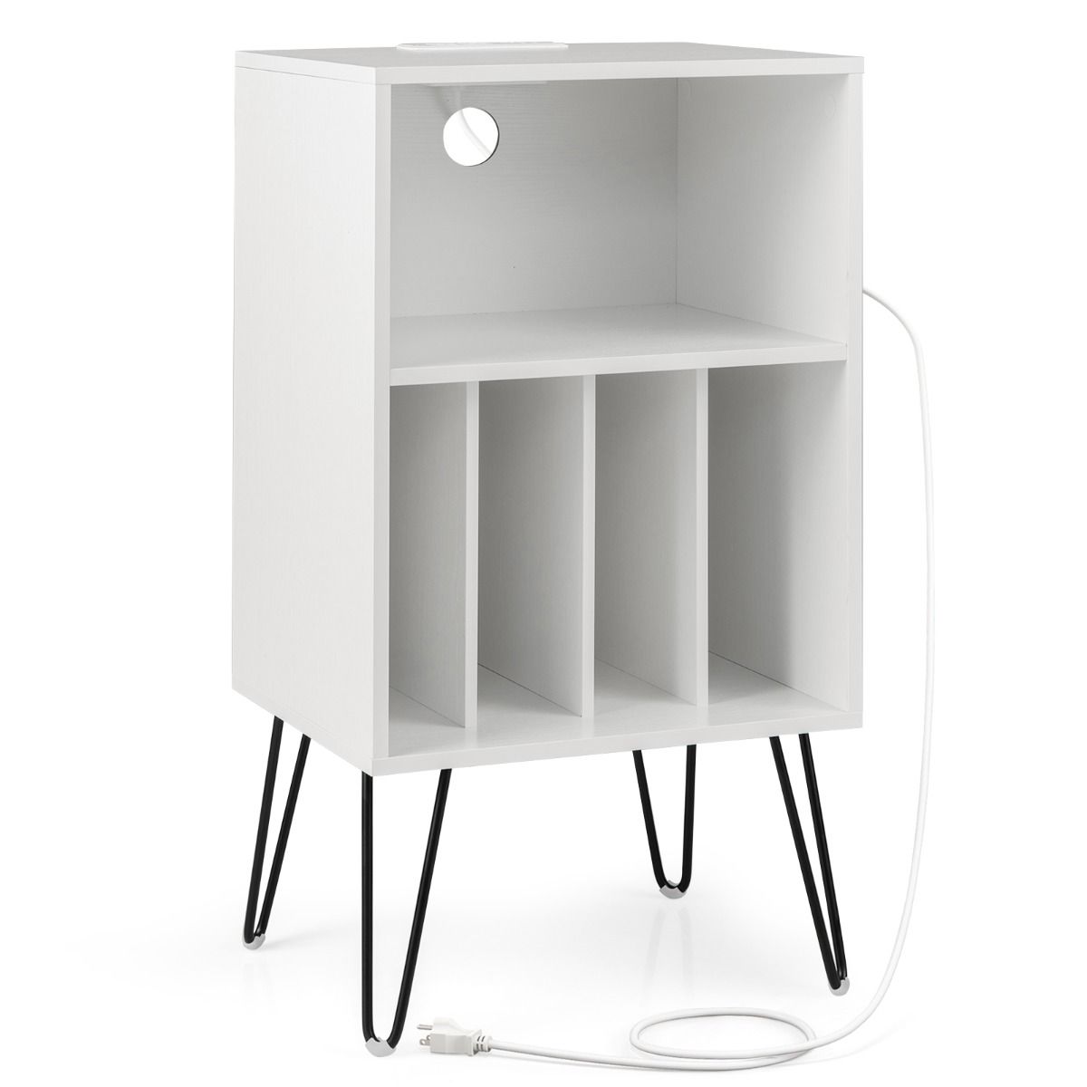 Support pour platine vinyle Coast - Table de rangement pour vinyles à 3 étages - avec station de recharge - blanc