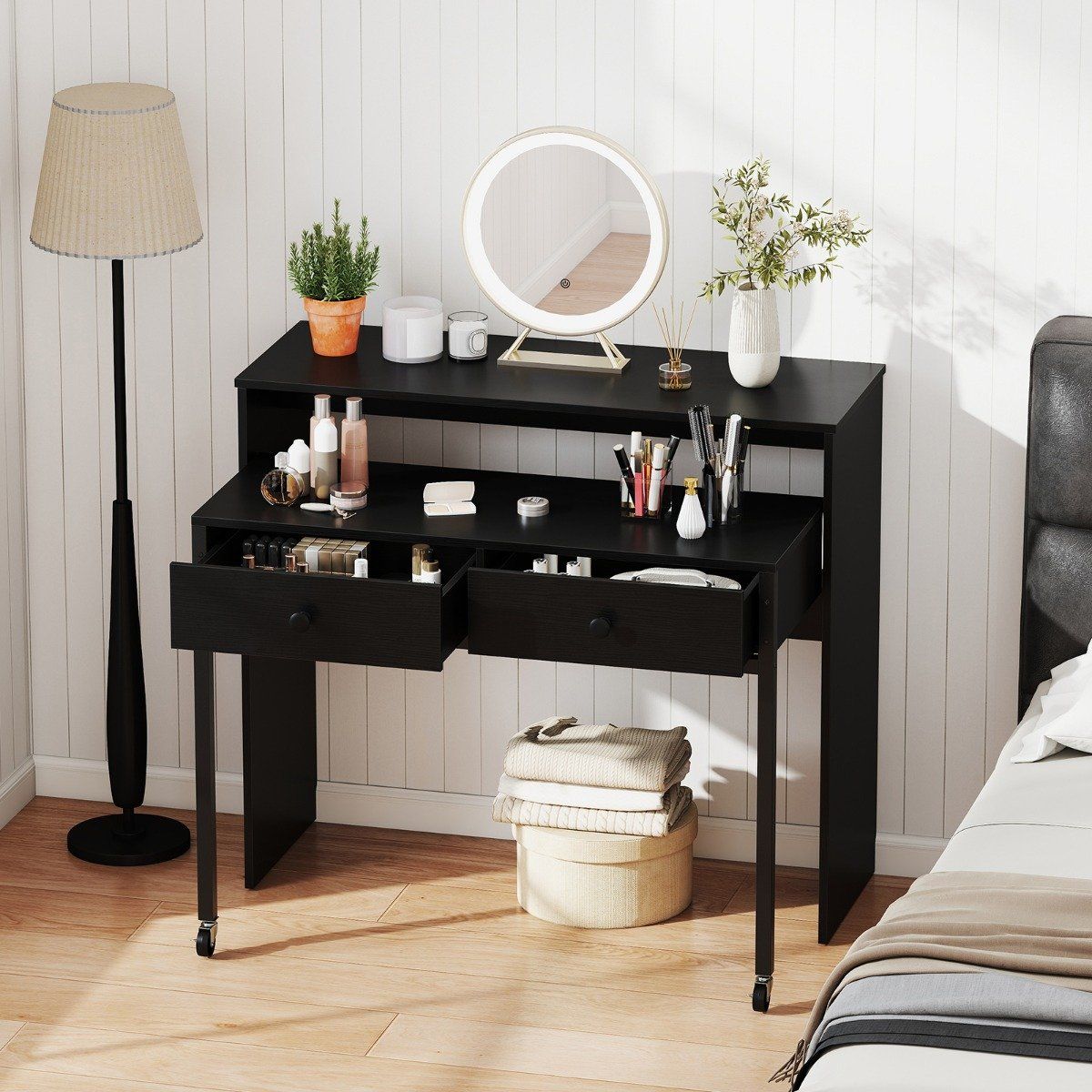 Bureau extensible Coast - avec 2 tiroirs - roulettes verrouillables - noir - 100 x 63 x 88 cm