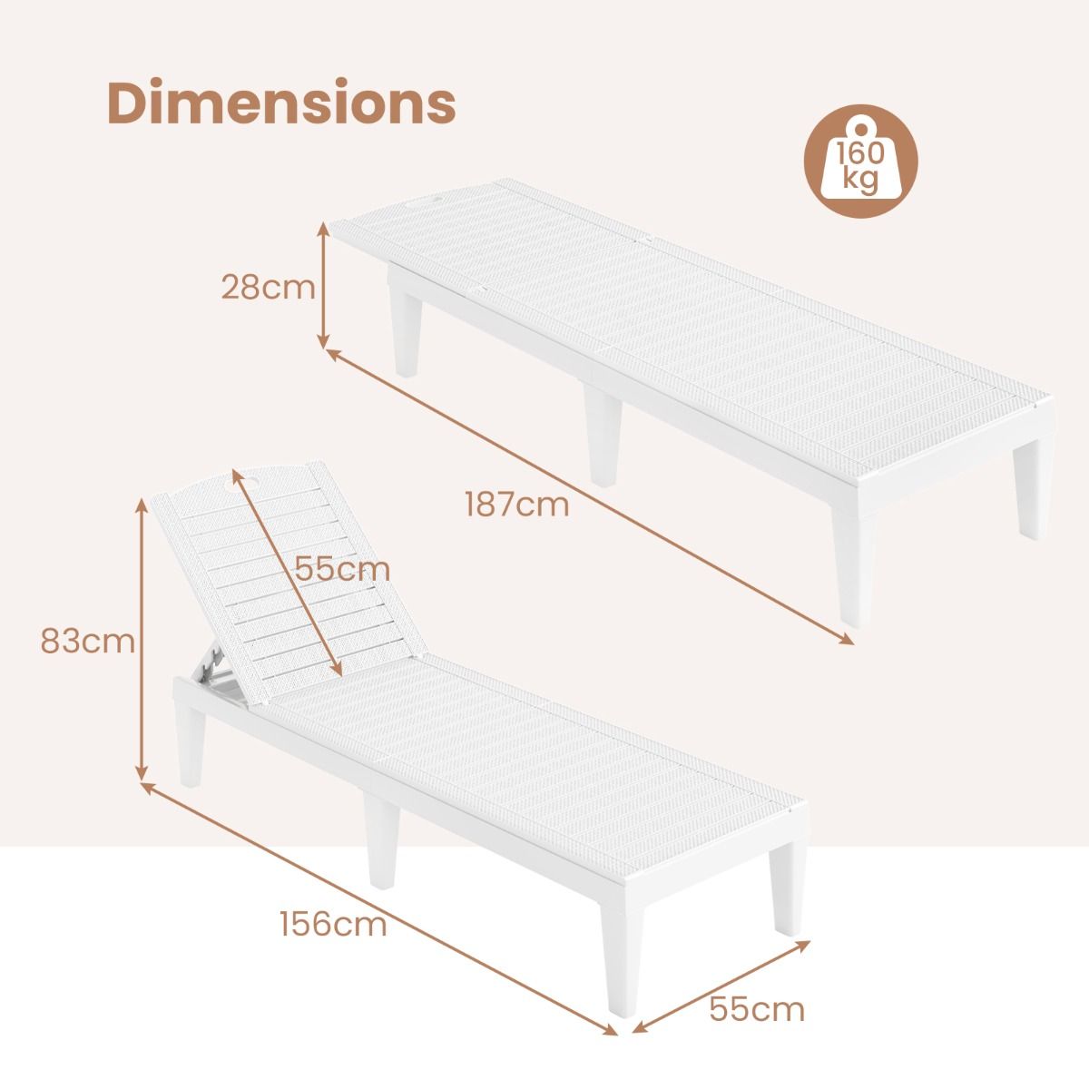 Ensemble de 2 chaises longues Coast - dossier réglable - plastique résistant aux intempéries - blanc