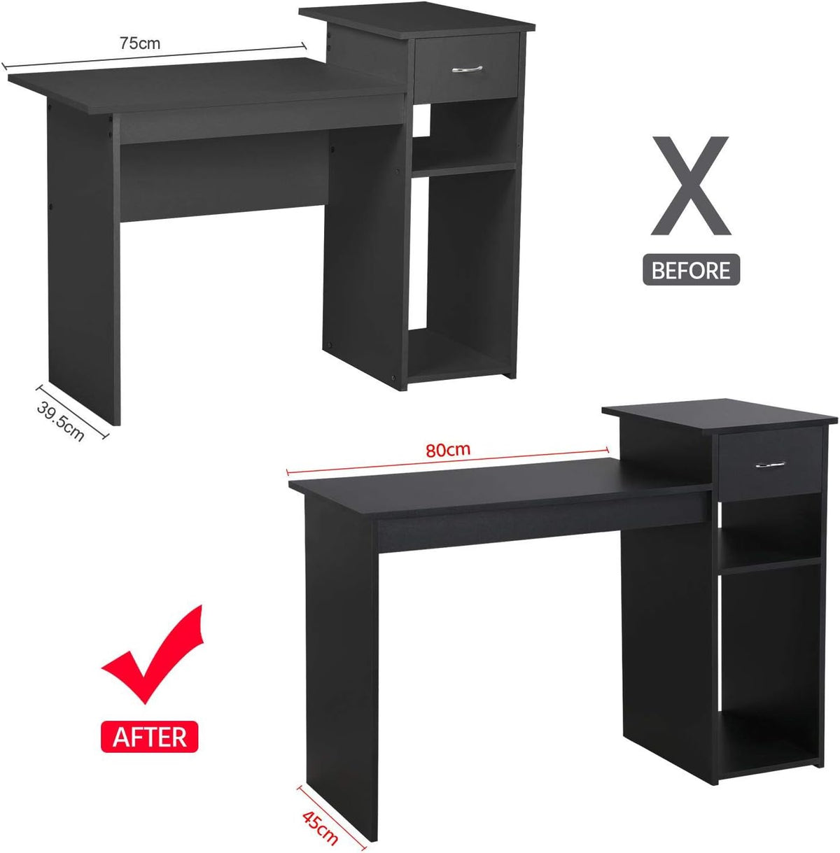 Table d'ordinateur Yaheetech - Avec tiroir et 2 étagères - 112 x 50 x 82 cm - Noir