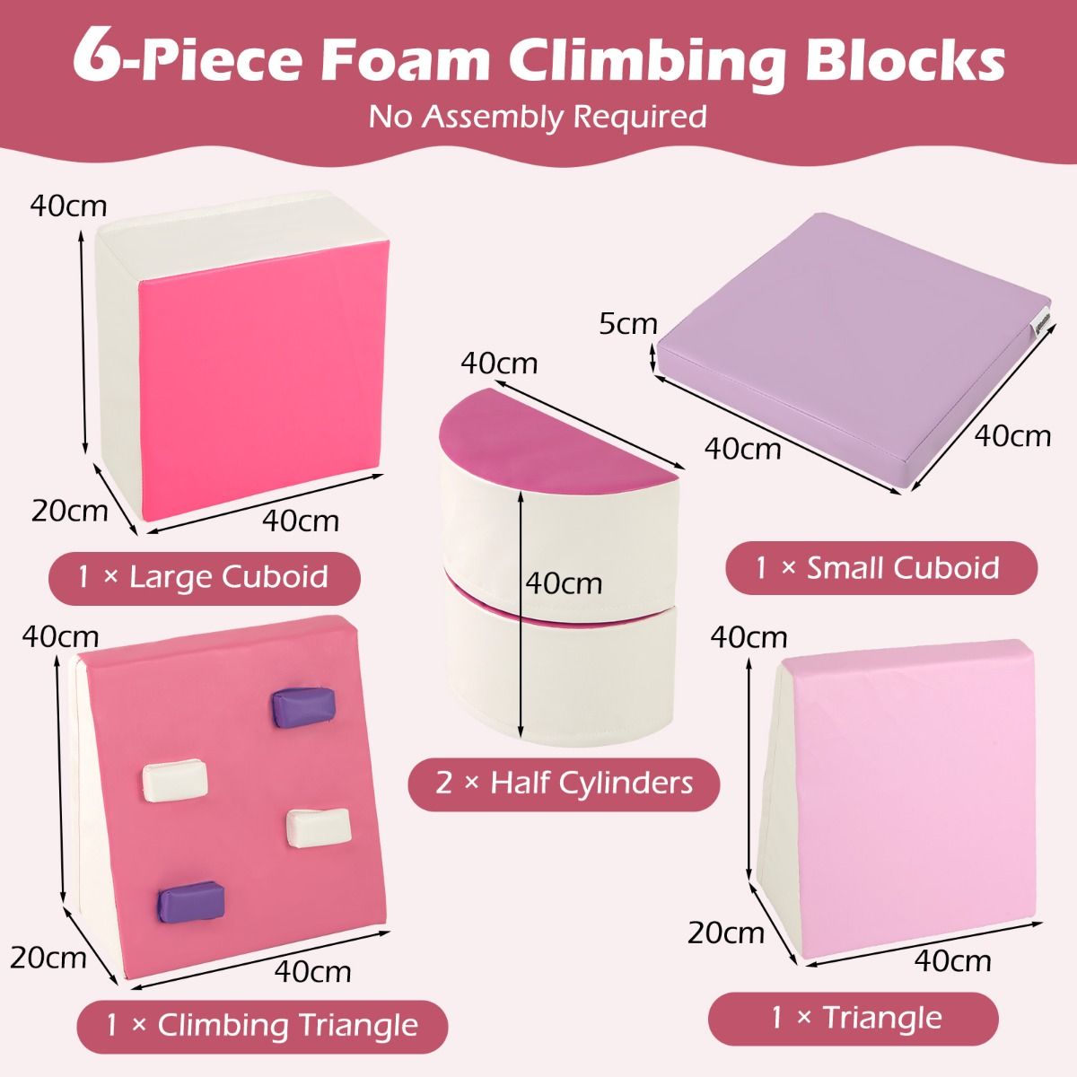 Ensemble de blocs d'escalade en mousse Coast - 6 pièces - Jouets souples à ramper - Multicolore