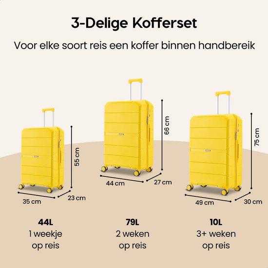 SKYCASES Urban Adventurer - Grande valise de voyage - Verrouillage par numéro - 49x30x75cm - 110L - Valise de voyage avec verrouillage de valise - Roues pivotantes - Jaune