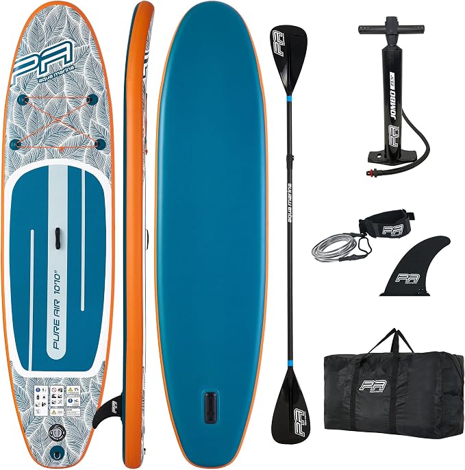 Kit complet de planche de SUP gonflable CampSup – Avec pagaie, pompe, sac, aileron et corde de sécurité