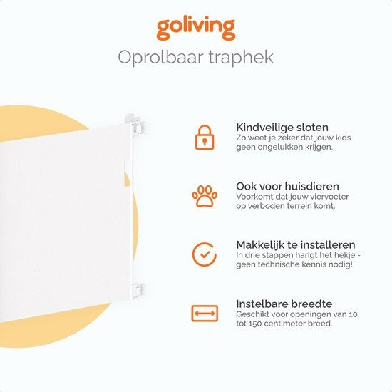 Barrière de sécurité enfant - Goliving - Enroulable - Jusqu'à 150 cm