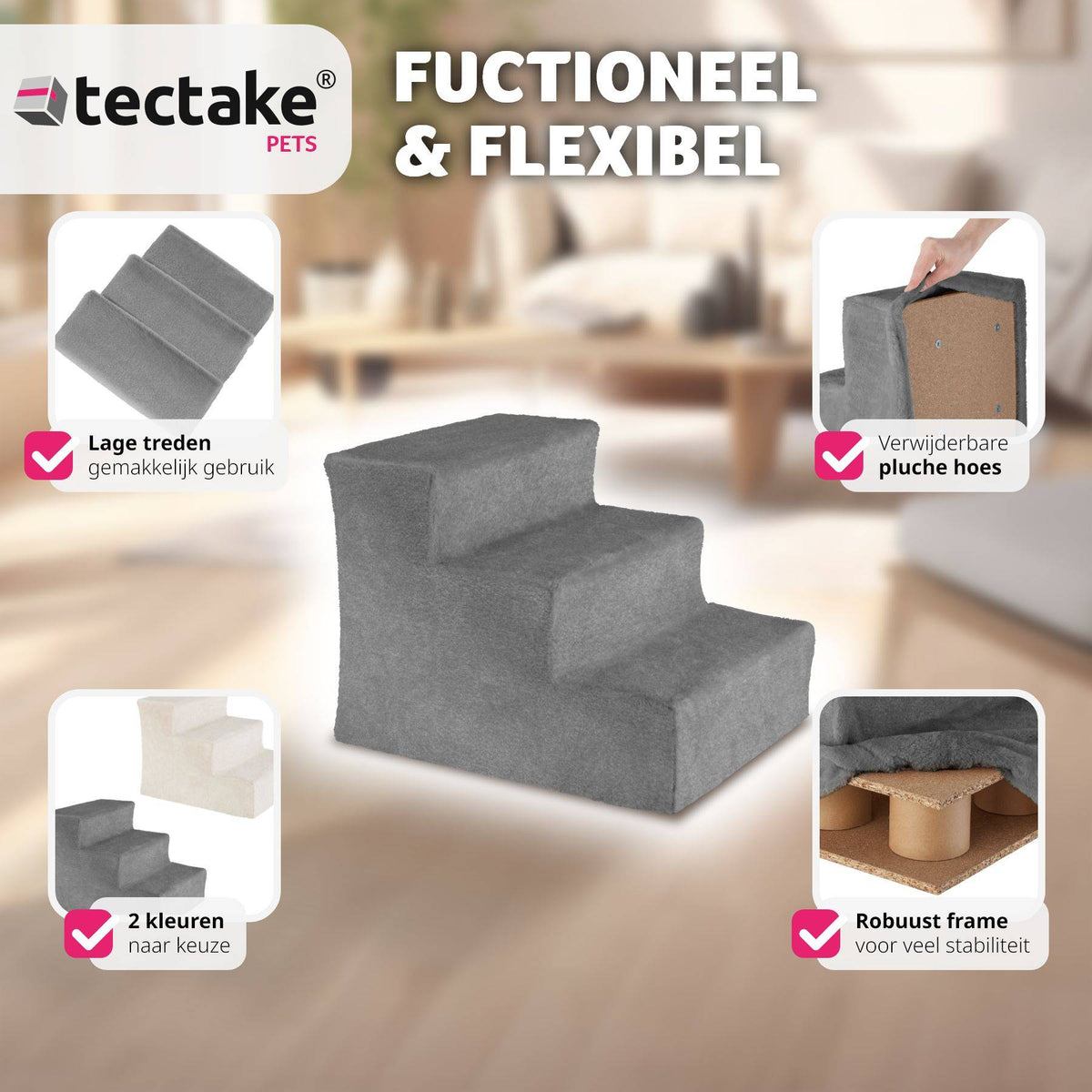 Tectake Pet Steps Paw Path - Gris - 37 x 45 x 34.5 cm - 3 marches