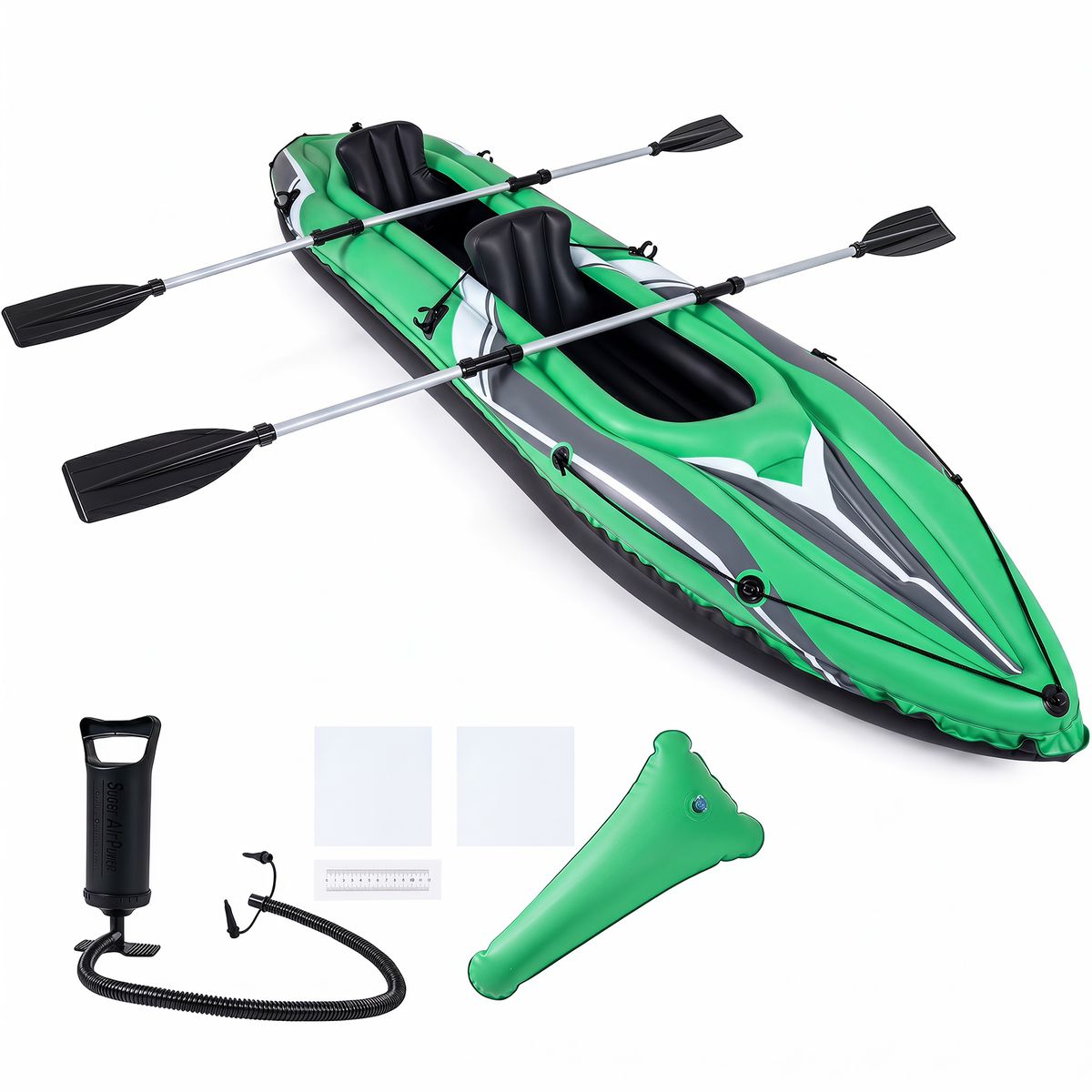 Kayak gonflable Coast pour 2 personnes - PVC renforcé - avec pagaies en aluminium et dossiers - vert/noir 350 x 78 x 47 cm