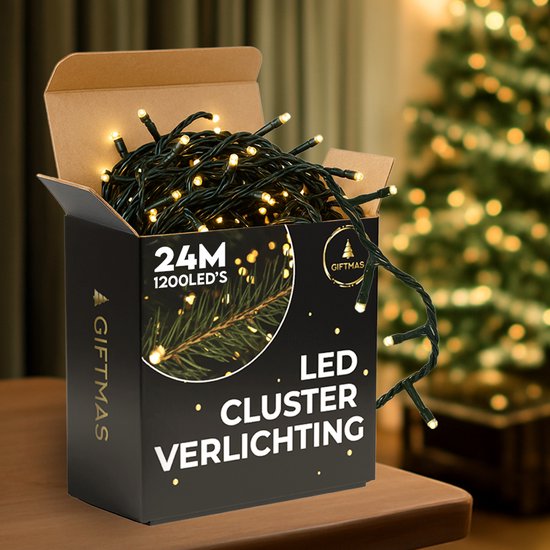 Giftmas Christmas Tree Lights - Lumières de Noël d'extérieur - 24M Cluster Lights - 1200 LEDs blanc chaud - Intérieur et extérieur - Lumières d'ambiance chaleureuse