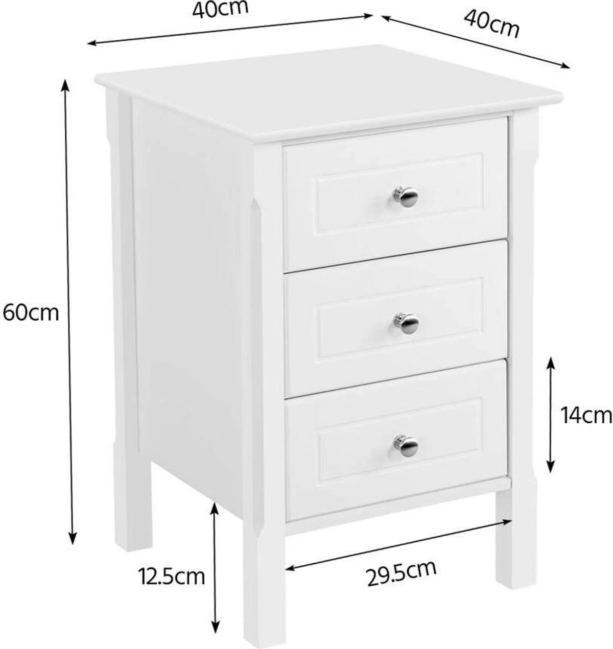 Yaheetech Table de chevet avec 3 tiroirs - équipée de poignées en aluminium, d'une surface laquée résistante à l'humidité et de guides de tiroirs de haute qualité - pour la chambre à coucher et le salon - MDF E1 blanc - 40 x 40 x 60 cm