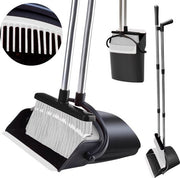 TTD® Pelle et brosse avec long manche XXL - réglable 54-263 cm - Balai - manche de balai - gris et noir - Pelle et brosse - Pelle pour l'intérieur et l'extérieur - Dents de nettoyage intégrées