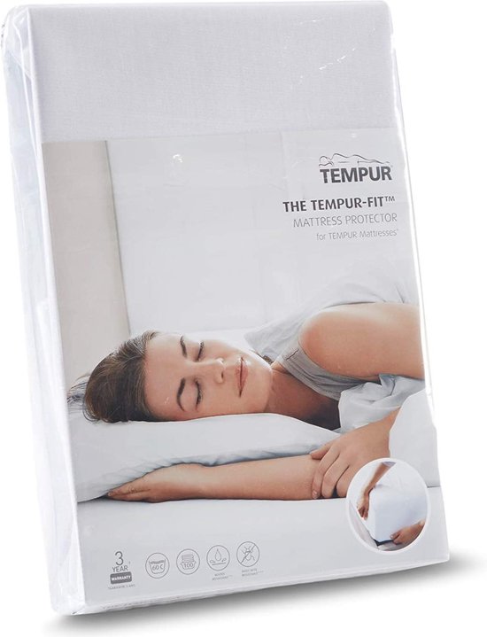 Protège-matelas et drap-housse TEMPUR - 160 x 210-220 x 25 cm - imperméable et rafraîchissant - protection 2-en-1 et anti-acariens - blanc