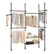 SoBuy KLS04-II-SCH Porte-vêtements télescopique - Noir - 209-311 x 200-295 cm - Porte-vêtements robuste en métal avec tringles et étagères