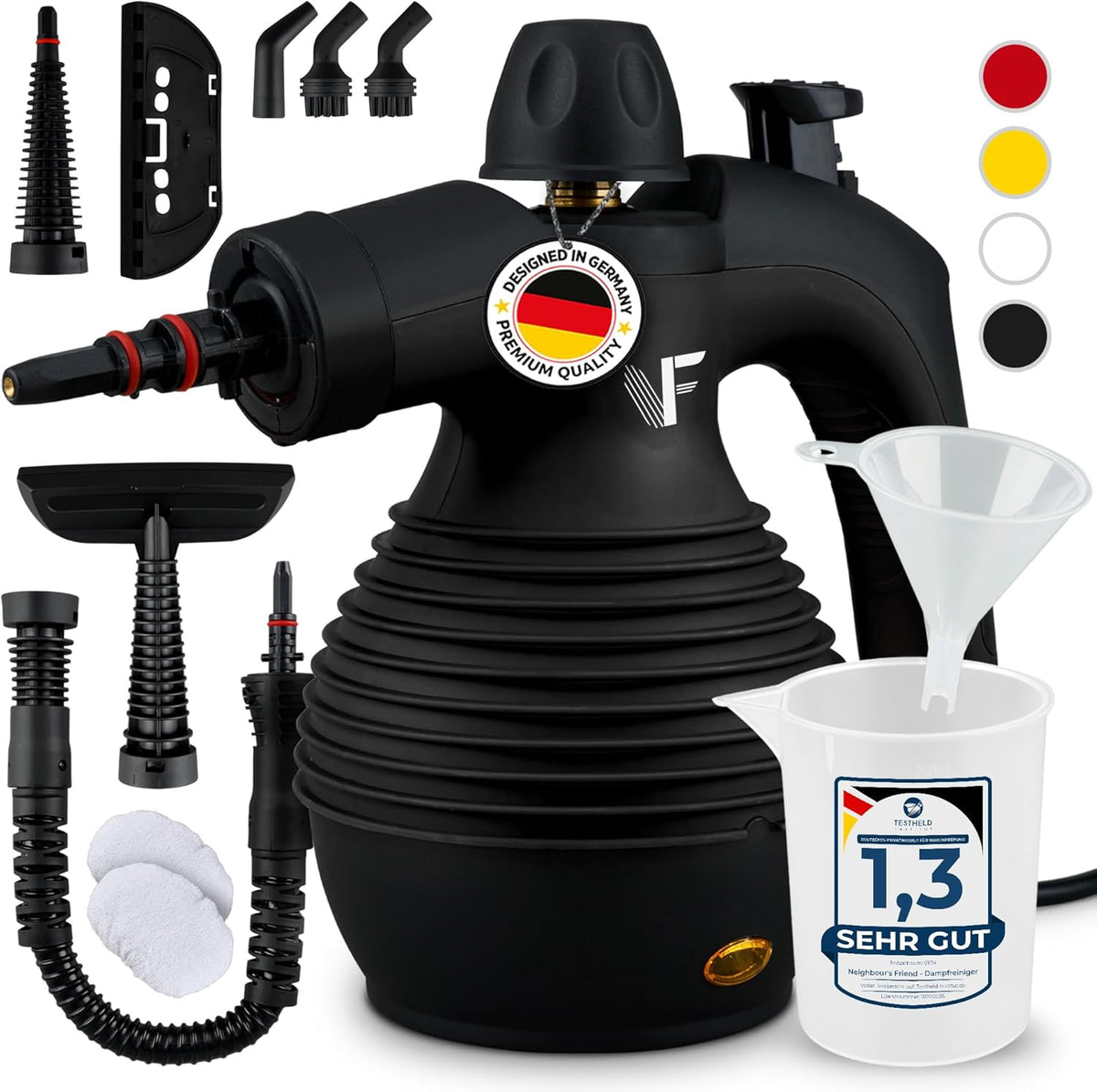 Nettoyeur vapeur à main – Réglage de la vapeur – Comprend 10 accessoires – Réservoir de 350 ml – Noir