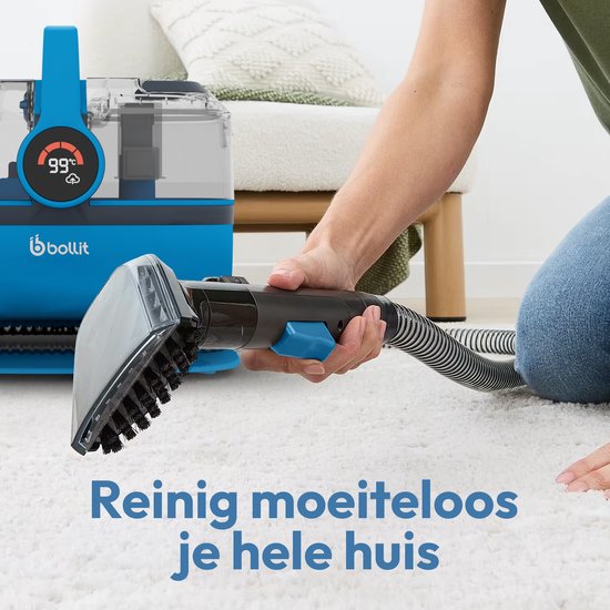 BOLLIT Nettoyeur de tapis 4-en-1 XL 1800 W Ultra - Nettoyeur à vapeur et détachant - Vapeur à 100 °C - Nettoyeur de canapés - Nettoyeur de meubles - Nettoyeur à vapeur portatif - Nettoyeur de matelas - Nettoyeur de fauteuils - Nettoyeur pour voiture, cana