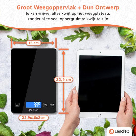 Balance de cuisine numérique de précision – Balance de cuisine – 1 g à 15 kg – Fonction tare – Noire