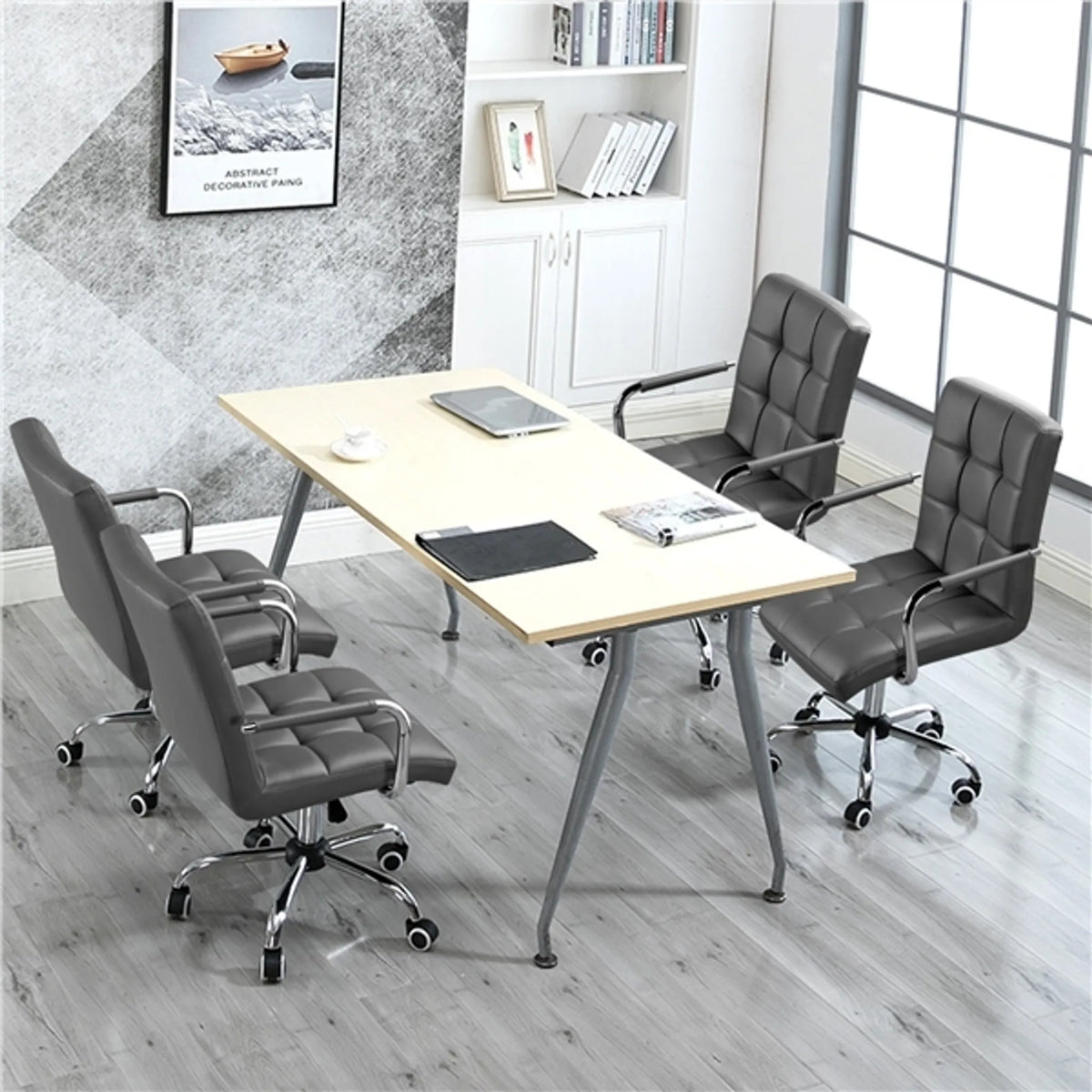 Chaise de bureau Yaheetech Luxe en simili cuir, 88,5-103 cm – Gris élégant – Polyuréthane et acier