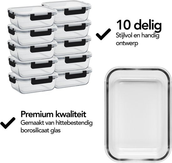 Aviro Coupes de conservation des aliments en verre - 10 pièces - Coupes de préparation des repas - Résistantes au congélateur, au micro-ondes et au four - Sans BPA - Étanches à l'air - 1L