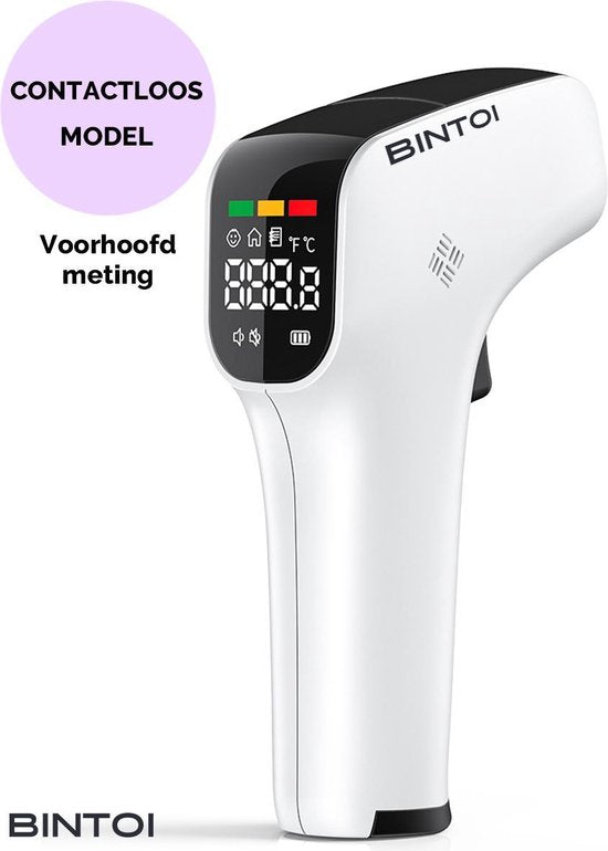 Bintoi® Thermomètre frontal - Thermomètre de corps - Thermomètre d'oreille - Thermomètre de fièvre pour adultes et bébés - Mesure instantanée en 1 seconde - Facile à lire dans l'obscurité - Piles incluses.