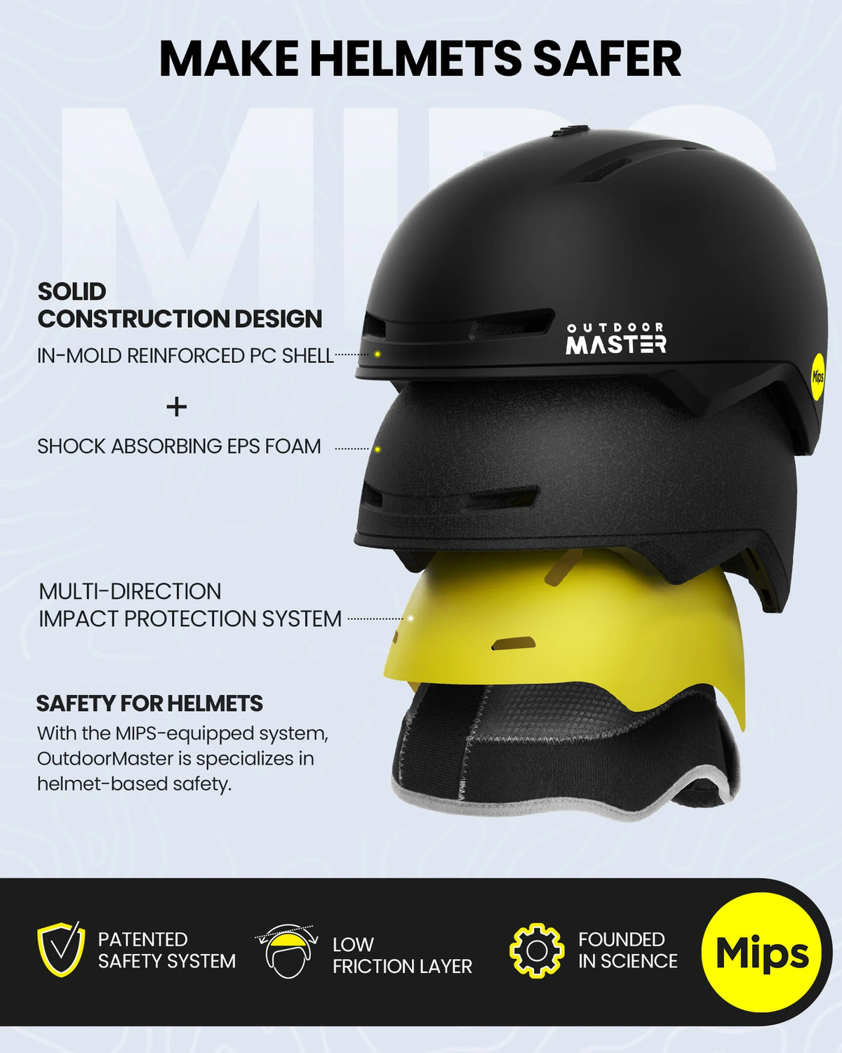 Casque de ski OutdoorMaster Diamond II MIPS – Noir – Taille S (51–54 cm) – Réglable et aéré