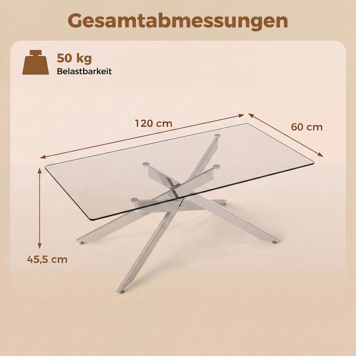 Table basse Coast - verre trempé - design moderne - argent 120 x 60 x 45,5 cm
