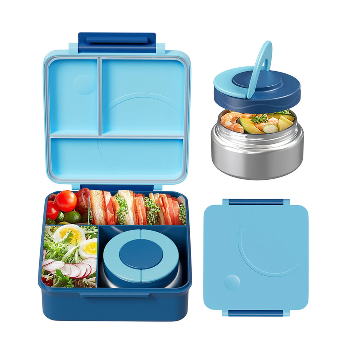 Boîte à repas Meoky à compartiments - Fermeture simple - 54 oz - Bleu