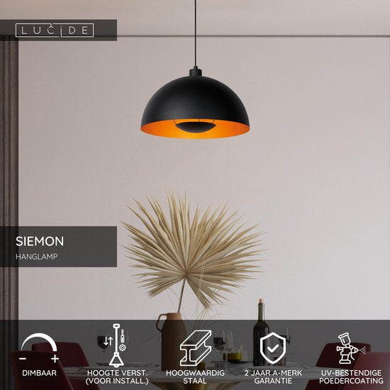 Lucide SIEMON - Suspension - Ø 40 cm - 1xE27 - Noir