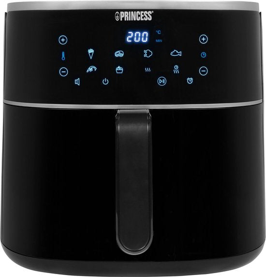 Friteuse à air chaud numérique Princess XXL 182254 - 8 litres - Très grande capacité - Sans PFAS - Friteuse à air chaud - Grille réglable en hauteur incluse - Écran tactile numérique - 8 programmes automatiques - 1 800 W - Noir