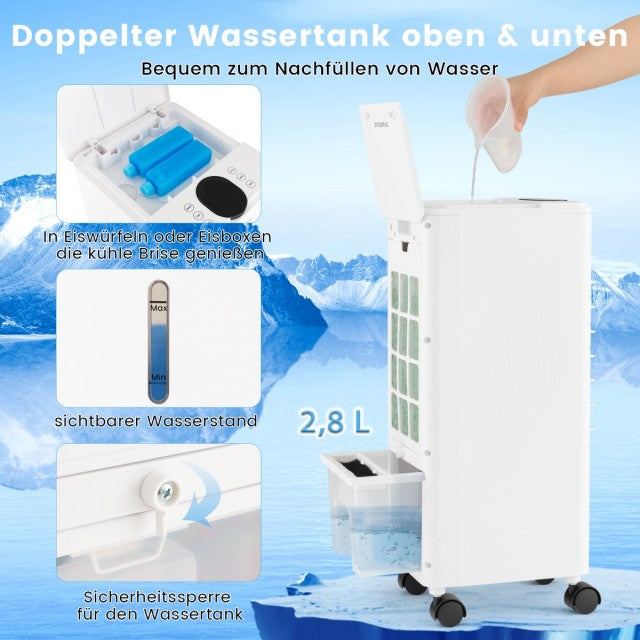 Climatiseur 3-en-1 Coast avec ventilateur et humidificateur - Réservoir d'eau de 2,8 L - Silencieux (44 dB) - 59 x 22 x 25,5 cm - Gris