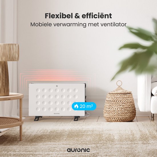 Auronic Radiateur à convection - 2000W - Ventilateur intégré - Chauffage électrique - Avec thermostat - Chauffage - Blanc