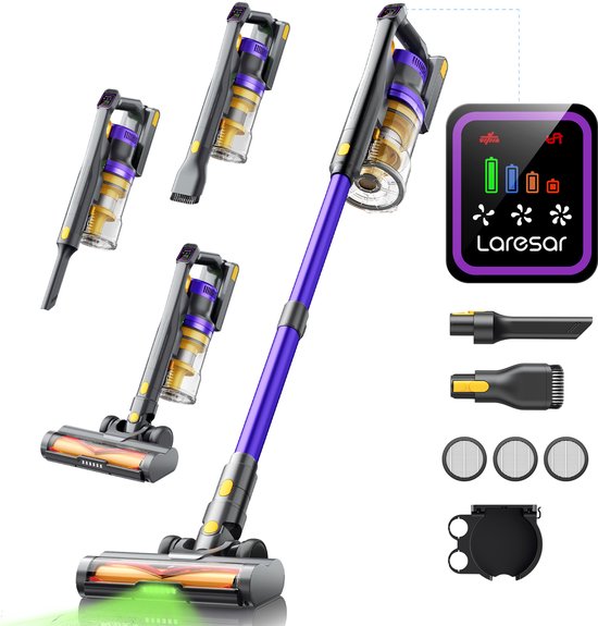 Laresar X11 - Aspirateur balai sans fil - Aspirateur balai sans sac à batterie - 550 W - 55 000 PA - 2 en 1 - Peut également servir d'aspirateur à main