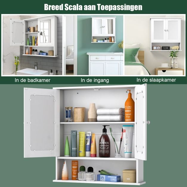 Coast Armoire de toilette avec miroir et étagère - 58,5 x 56,5 x 13,5 cm - Blanc