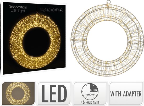 Couronne lumineuse - blanc chaud - D38 cm - métal - guirlande de Noël - couronne de Noël lumineuse