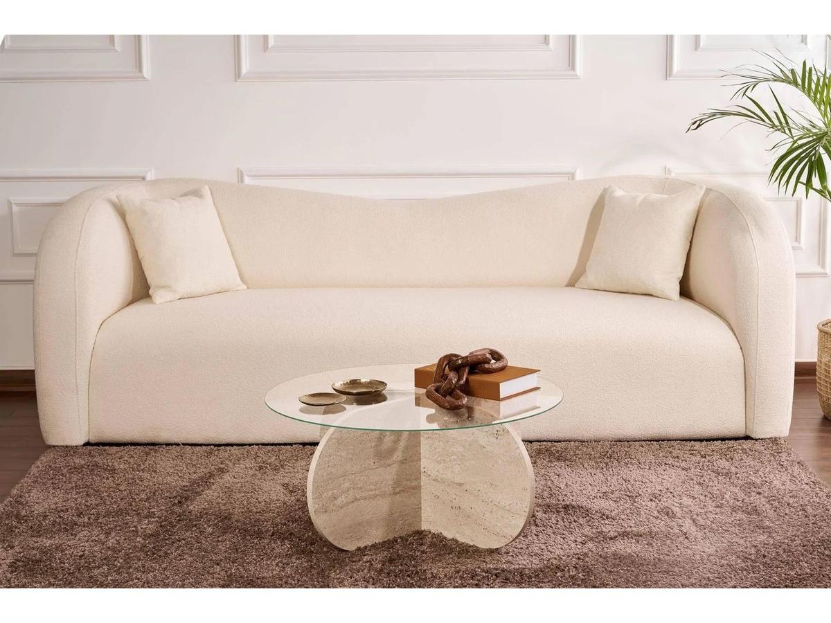 Table basse Kalune Design Aeris - Transparente - Travertin - 110 x 60 x 40 cm