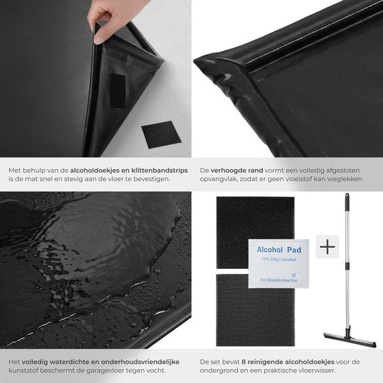 Tapis de garage tectake® - Tapis de sol - 550 x 240 cm - Antidérapant et imperméable - Livré avec une poignée télescopique, des patins velcro et des lingettes alcoolisées - Tapis écologique - Tapis d'atelier - Pour garage, moto et voiture