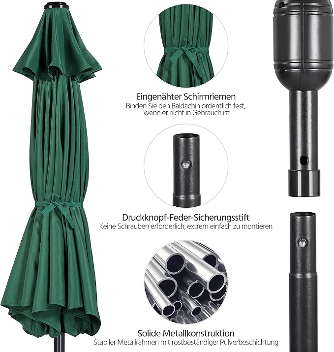 Parasol Yaheetech - Ø 270 cm - Inclinable - Avec manivelle - Vert foncé