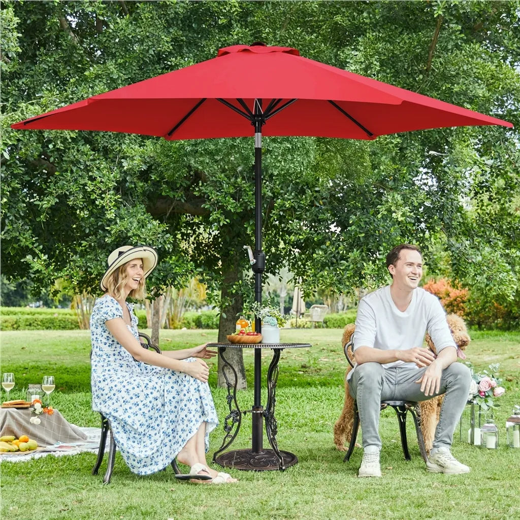 Parasol de jardin Yaheetech Ø 269 cm - Rouge - Parasol inclinable avec manivelle et protection UV UPF 50+
