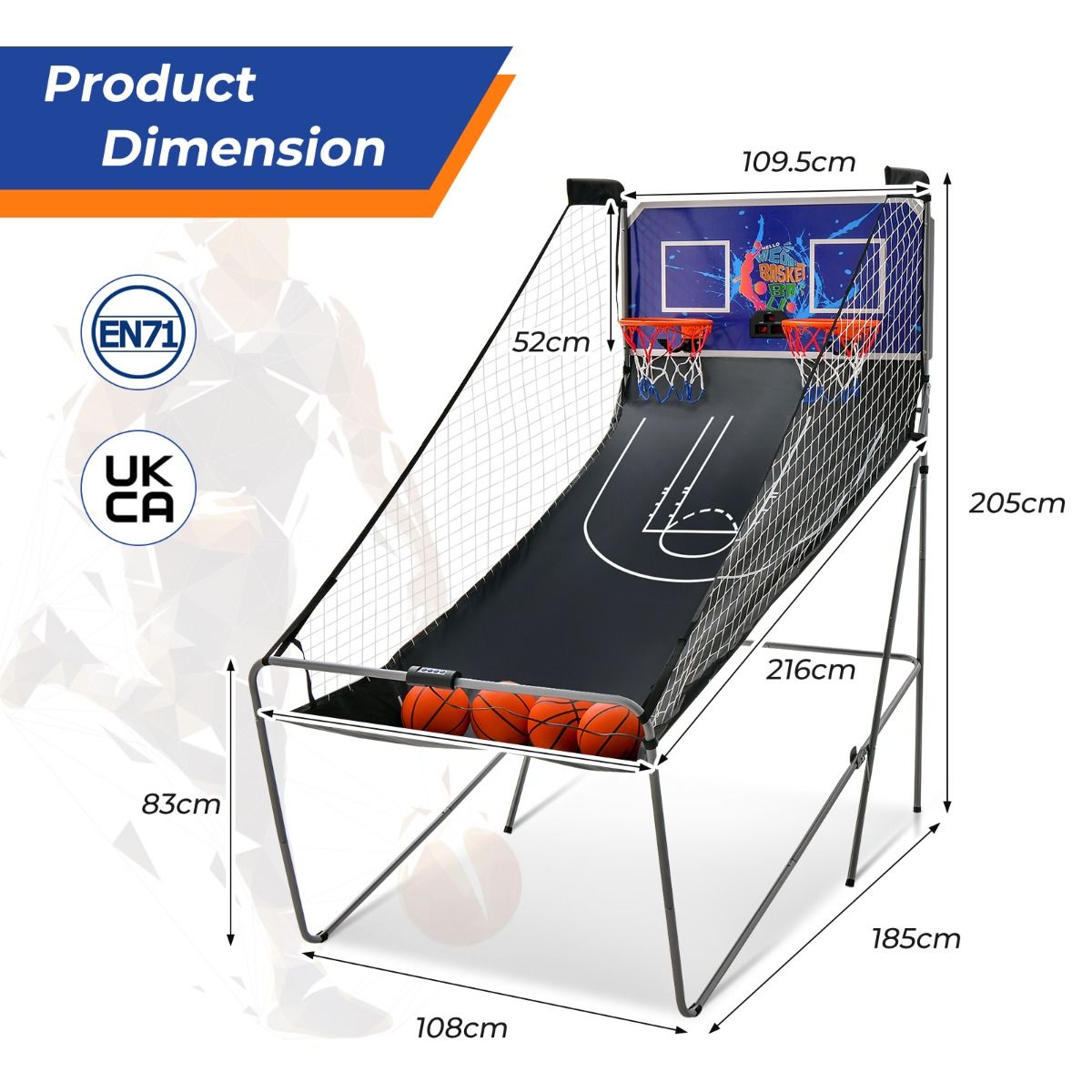 Jeu de basket-ball électronique Coast pour l'intérieur - Tir double - Compteur de points automatique - Bleu foncé + noir