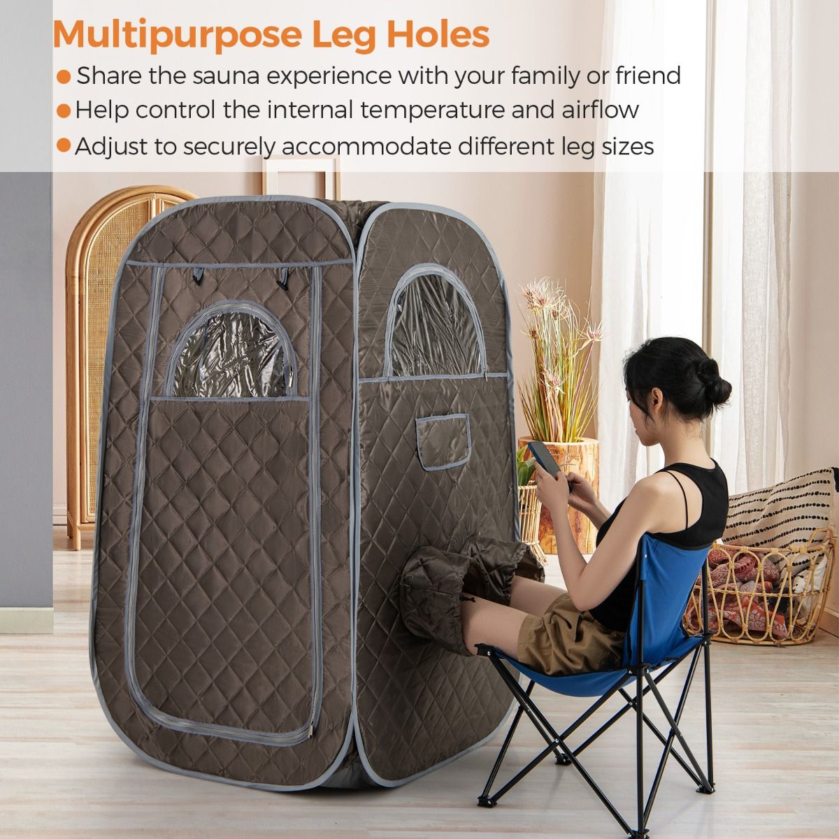 Sauna à vapeur portable Coast - Sauna d'intérieur pour 1 à 2 personnes - Générateur de vapeur de 3 litres - Gris 89 x 89 x 149 cm
