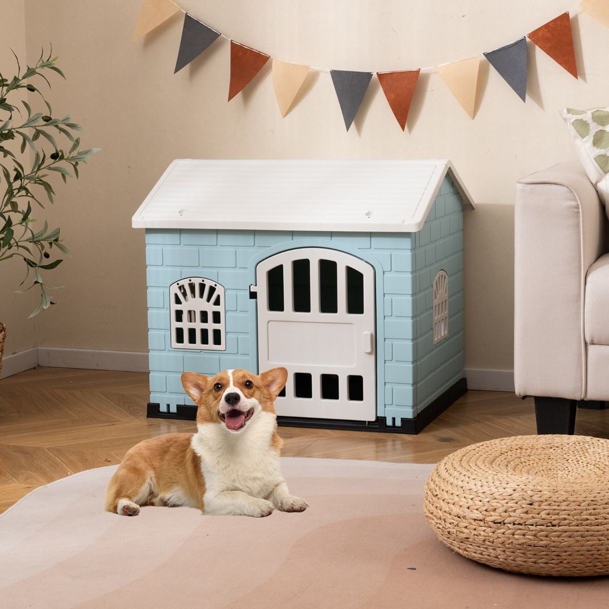 Niche pour chien Coast en plastique - Résistante aux intempéries - Porte verrouillable - Bleue