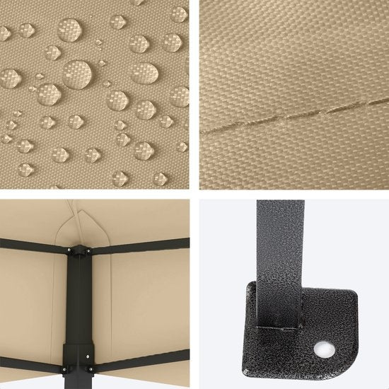 Tente de réception LifeGoods, Pavillon, 3,0 x 4,5 m, facile à monter, pliable, étanche, Sac de transport avec roulettes, Beige