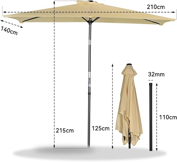 Angel Living Parasol 140 x 140 cm - Inclinable - Beige