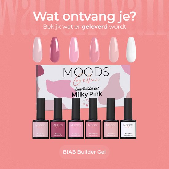 Moods Gellac BIAB - Builder in a Bottle - BIAB Nail Builder Gel - Milky Pink - HEMA & TPO Free