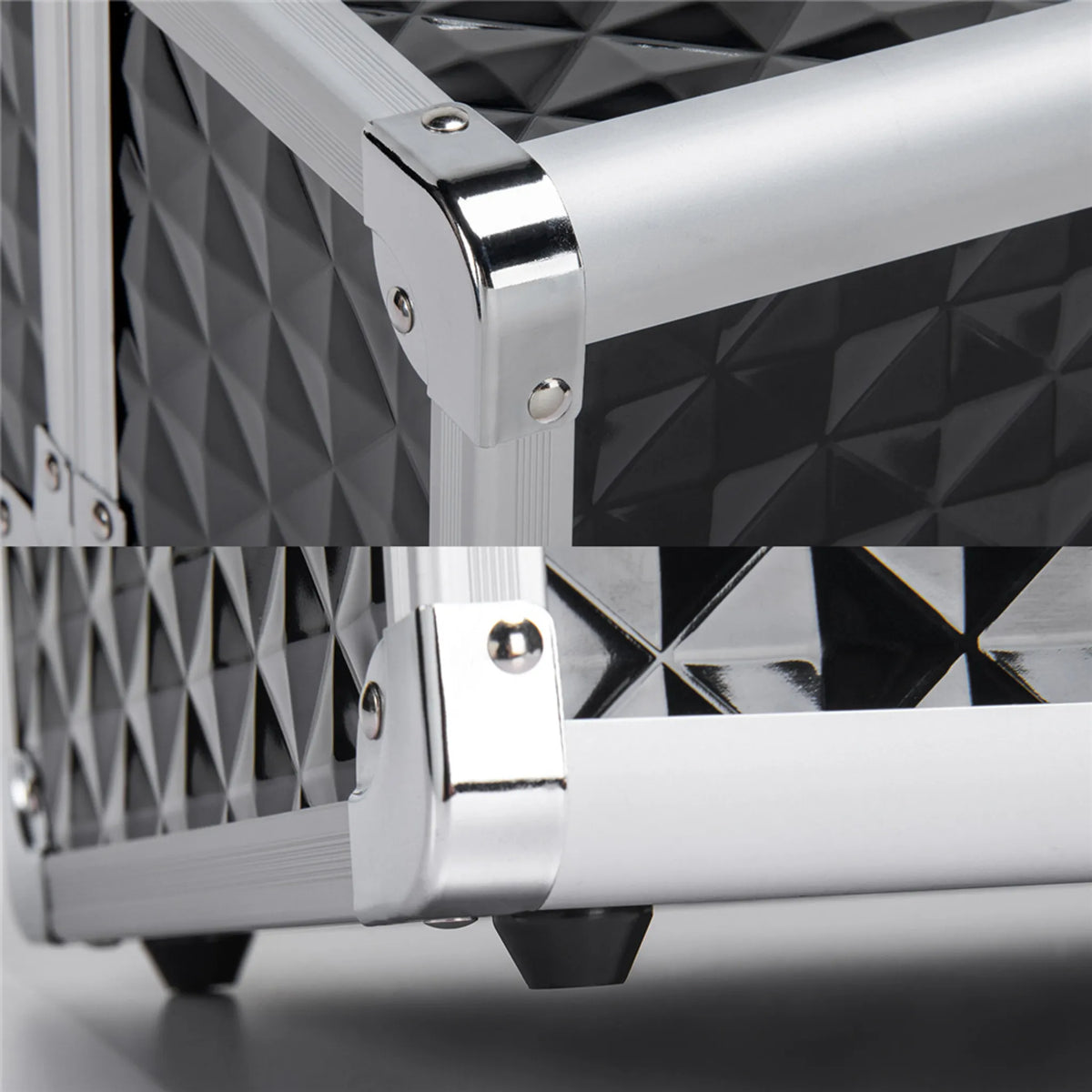 Yaheetech Make-up Case Beautycase - Avec 3 couches et des cloisons réglables et une serrure à clé - Pour les esthéticiennes et les coiffeurs - Aluminium noir - 34,7 x 22,2 x 25 cm
