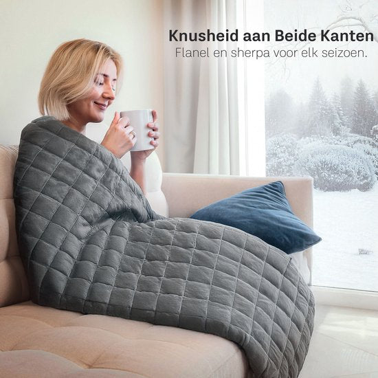 Couverture lestée CozySense® 5 kg - Couverture lestée - Couverture lestée - GLASS-Flow® Distribution de la pression - 135x200 - Velours flanelle & Sherpa - Hypoallergénique - Gris