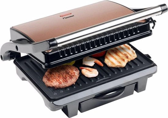 Grill de table Bestron - ASW113CO - 1 000 W - Appareil à croque-monsieur - Surface de cuisson 25 x 17 cm - Cuivre