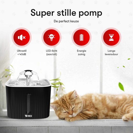Fontaine à eau Vivex® - Fontaine à eau pour chats et chiens - 12 filtres et outil de nettoyage inclus - Silencieuse - Filtres supplémentaires