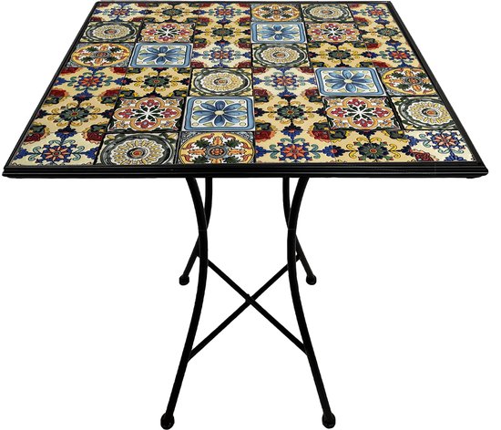 Table de bistrot AXI Camilla - Brise jaune – Table de jardin en métal – Carrée – 60 x 60 x 75 cm - Effet mosaïque – Incrustée de carreaux en céramique – Pour le jardin, la terrasse et le balcon
