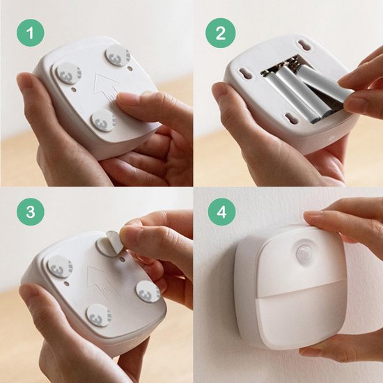 TIKKENS® Veilleuse avec détecteur de mouvement - 3 pièces - Lumière LED pour placard et escalier avec détecteur - Sans batterie
