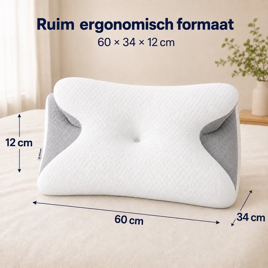 Oreiller ergonomique - 95 % coton - Oreiller pour douleurs cervicales - Oreiller papillon - Pour les personnes dormant sur le dos, sur le ventre ou sur le côté - Mousse à mémoire de forme - Oreiller en mousse à mémoire de forme - Oreiller de sommeil - Ore