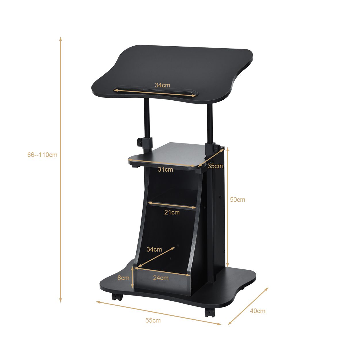 Chariot pour ordinateur portable Coast - réglable en hauteur - plateau inclinable - avec espace de rangement - noir